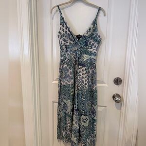 Angie Paisley Floral Midi Dress in Teal and Cream